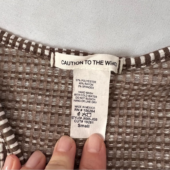 Caution to the Wind - Faux Wrap Top - Small White and Tawny Brown - Picture 6 of 8